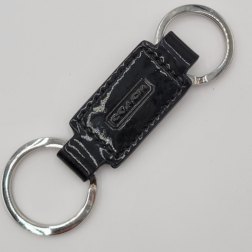 Coach Trigger Snap Key Ring In Black Patent Leather Gem